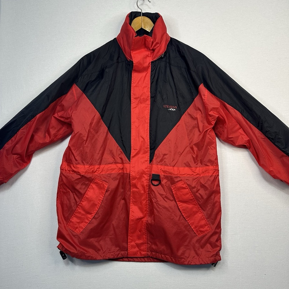 Sterns Dry Wear Jacket‎ Men's Medium Hooded Rain Jacket Waterproof Red *Flawed*